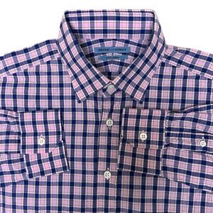 Seize Sur Vingt Dress Shirt Mens Pink Plaid LS Cotton Button Up‎ - 16.5 EUC